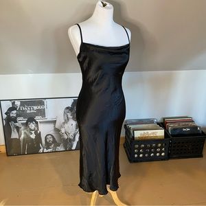 Bebe Satin Cowl Neck Little Black Dress